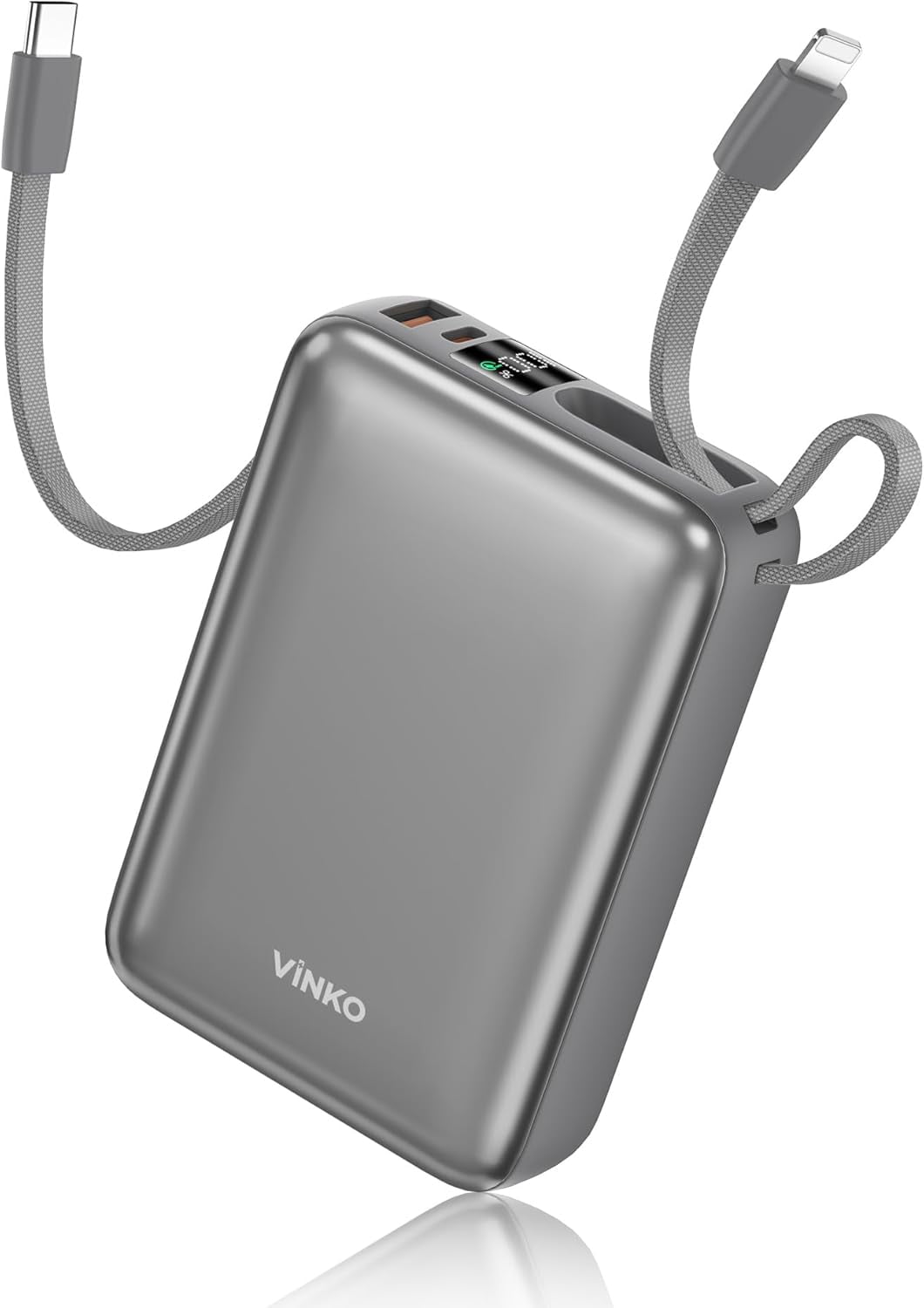 RGHJAR-Portable Charger with Built in Cable Power Bank 22.5W 20000mAh Fast Charging USB C in & Out LED Display Phone Battery Pack Compatible with iPhone Samsung Android Phones Tablets (Gray)