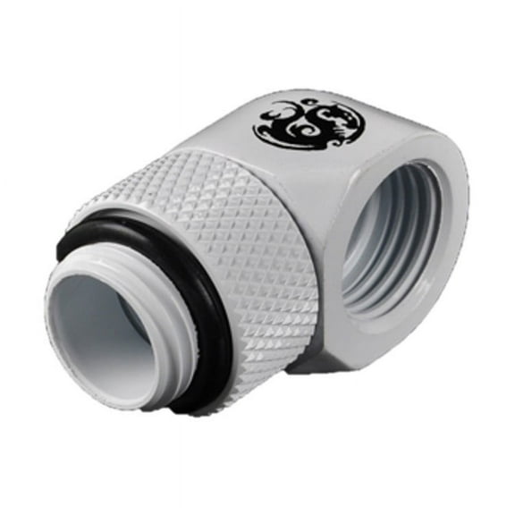 Bitspower G1/4" Male to Female Extender Fitting, 90 Degree Rotary, Deluxe White