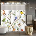 thumbnail image 5 of Spring Animals No Hooks Shower Curtain with Snap-in Liner Watercolor Bird Gradient Color Leaf Farmhouse Shower Curtains for Bathroom, Waterproof, Easy Install, Washable 72"x78", 5 of 9