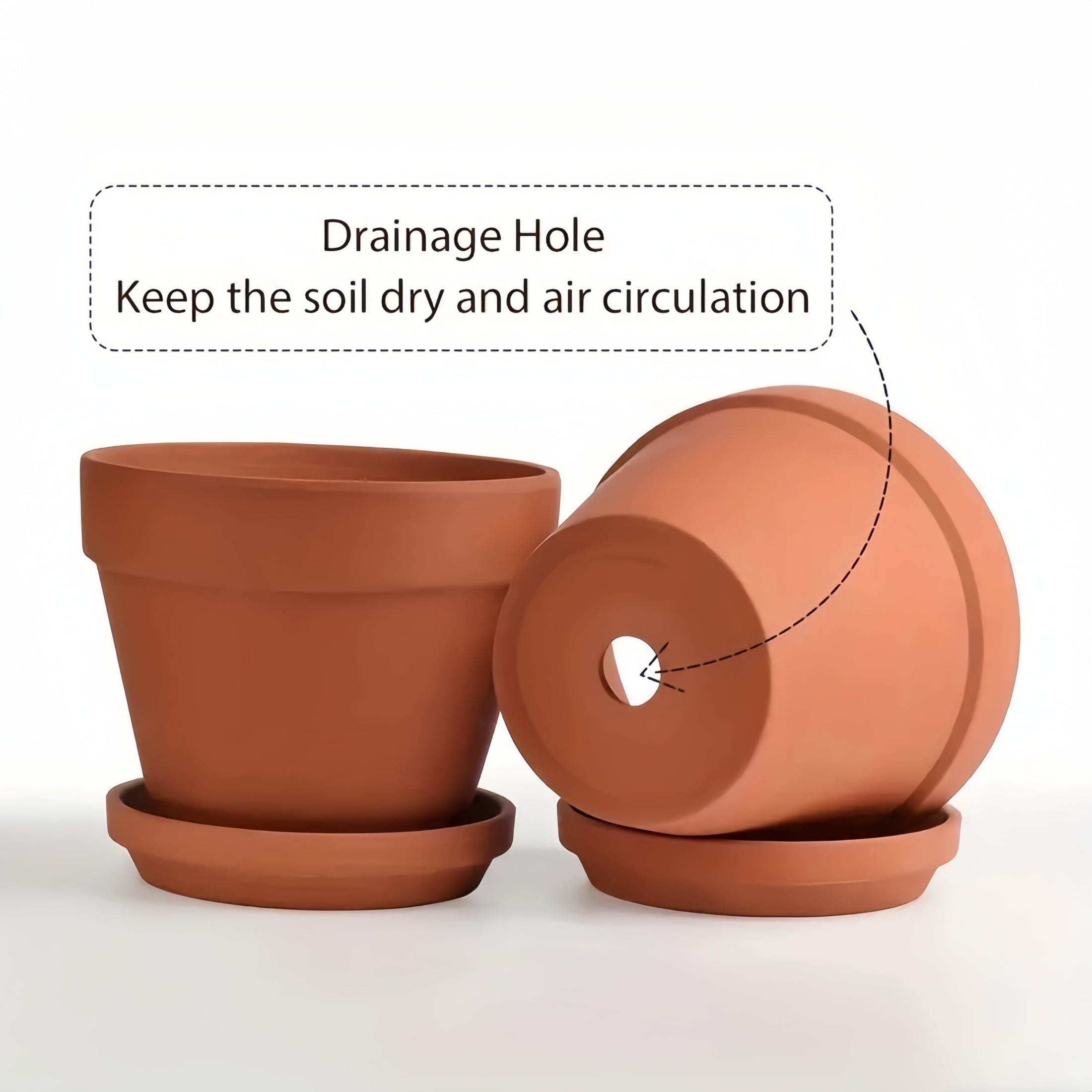 6.3 Inch x 5.5 Inch Terracotta Clay Planters with Drainage Hole, Saucer, 2 Count