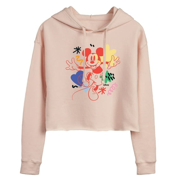 Disney - Mickey Mouse - Colorful Retro Style - Juniors Cropped Pullover Hoodie