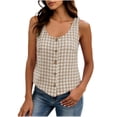thumbnail image 3 of Horkkom Going Out Tops for Women Summer Linen Sleeveless Tops Dressy Casual V Neck Button Tank Tops S, 3 of 7