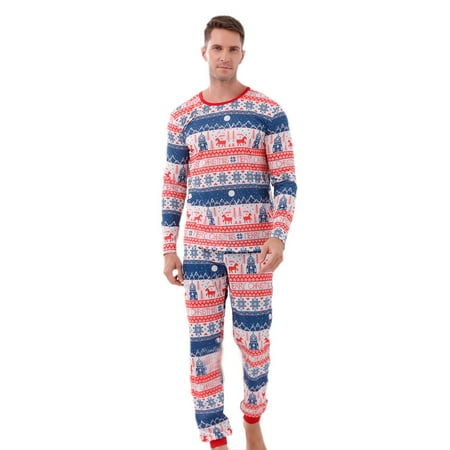 

KEJIG Stylish Parent-child Warm Christmas Set Printed Home Wear Pajamas Two-piece Dad Set