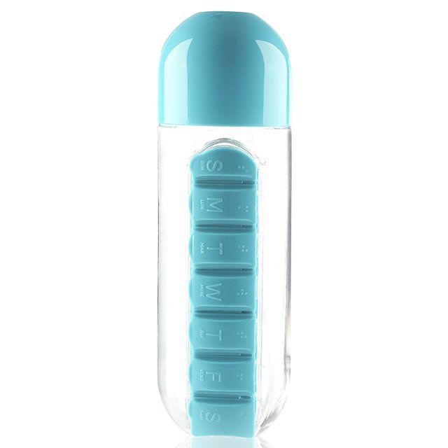 Yeacher 600ml Portable Water Bottle with Pill Organizer Medication Reminder Portable Travel Container for