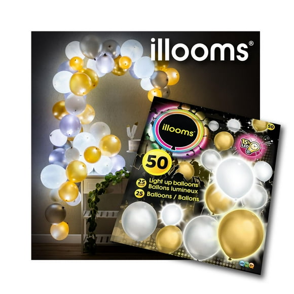 illooms Light Up LED Ballons Or, Argent et Blanc 50PK Paq.de 50