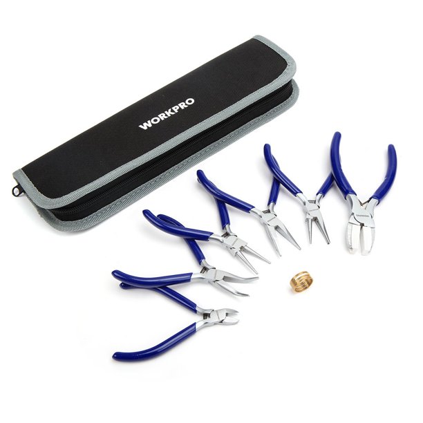Juego de alicates para joyería WORKPRO de 7 piezas con funda de transporte, color azul