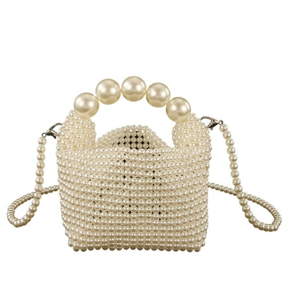Women Pearl Beaded Clutch Handle Bag Evening HandBag for Wedding Party