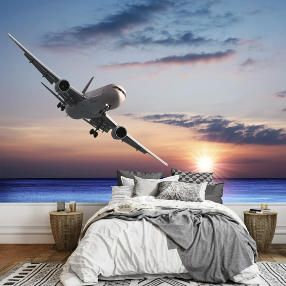 wall26 - Jet Aircraft Over The Sea - Removable Wall Mural | Self-Adhesive Large Wallpaper - 100x144 inches