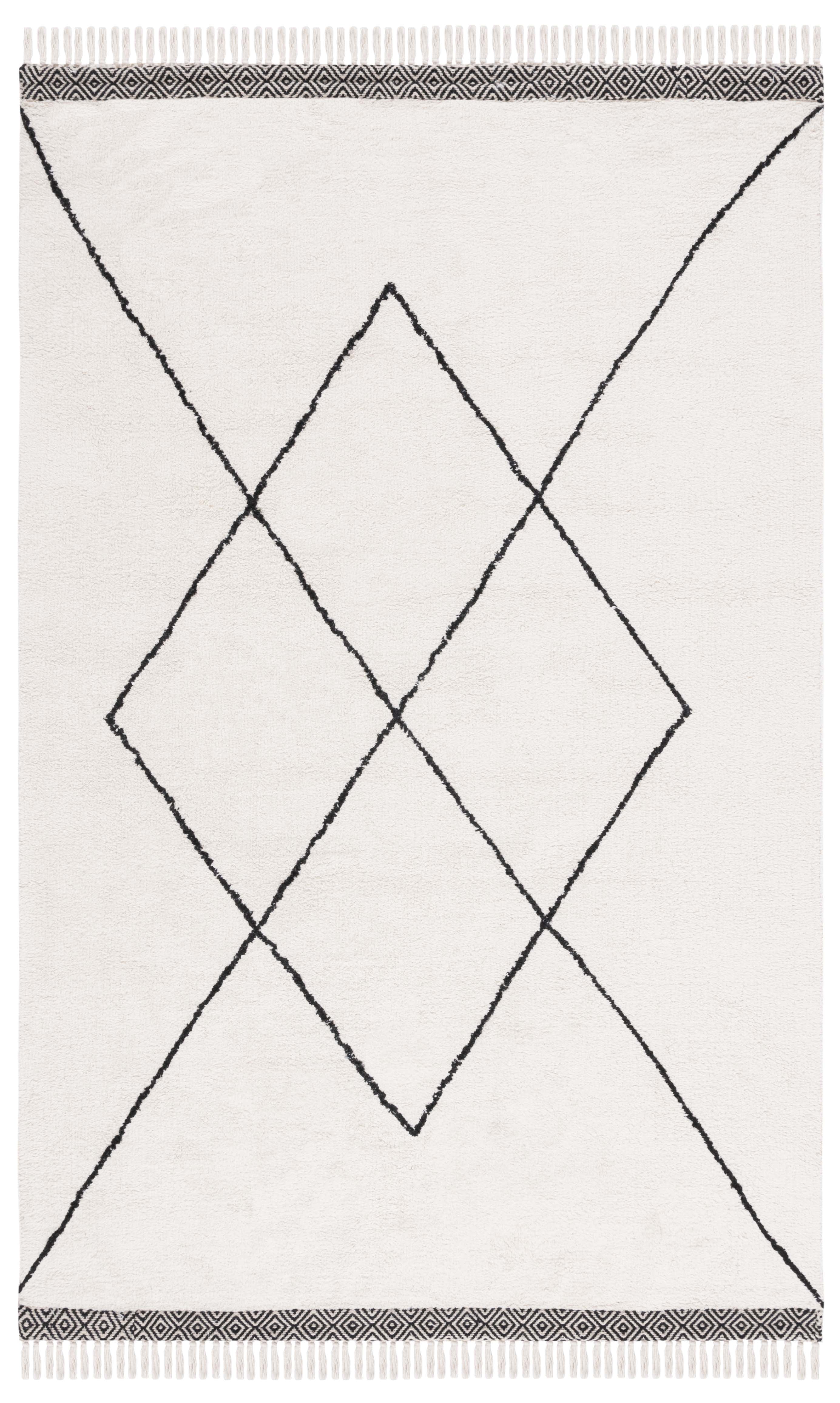 SAFAVIEH Easy Care Myrtle Cross Cotton Machine Washable Area Rug, Ivory/Black, 5' x 8'