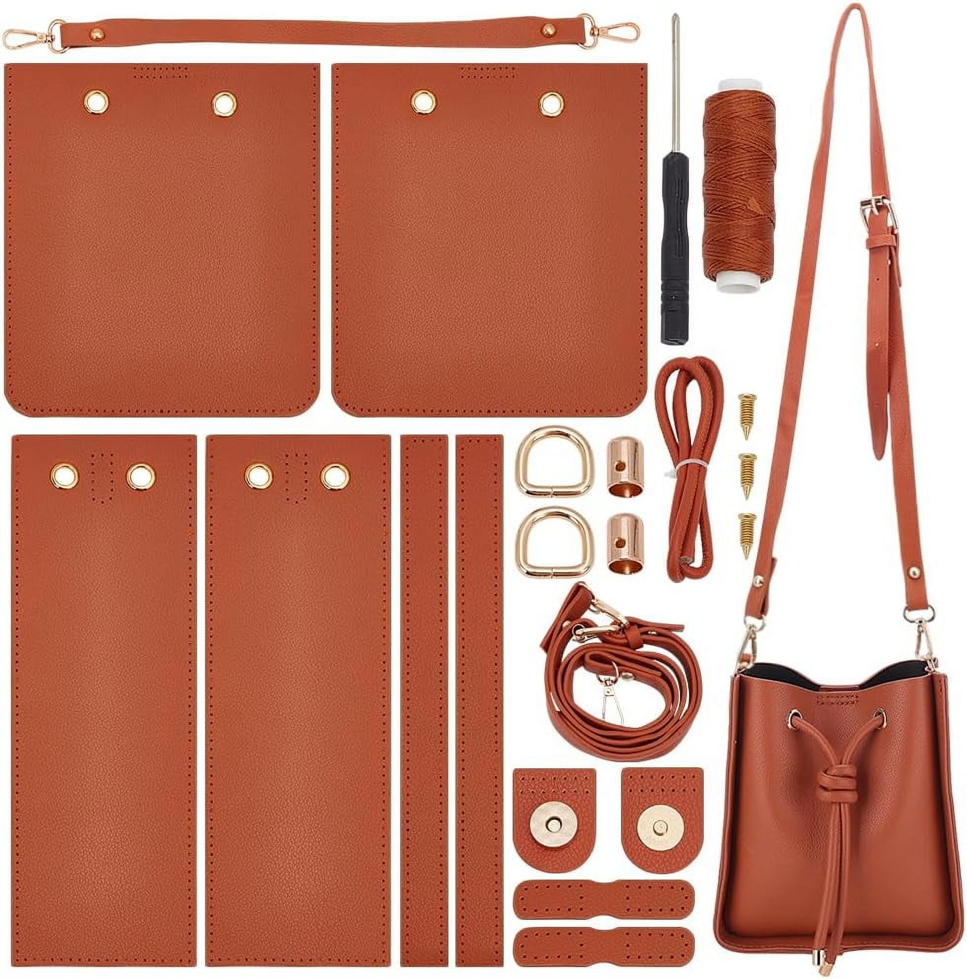 DIY Imitation Leather Bucket Bag Sewing Kit Women Tote Bag Making Set Imitation Leather Crossbody Shoulder Bag Making Material Accessories for DIY handcrafting