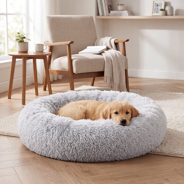 Concetta 30" Fluffy Donut Dog Bed, Gray, Medium/Large photo 1