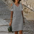 thumbnail image 2 of Edvintorg Summer Dresses for Women 2025 Casual V-Neck Color Lace Cotton and Linen Short Sleeve Dress Knee Length Vintage Vacation Outfits for Women, 2 of 5