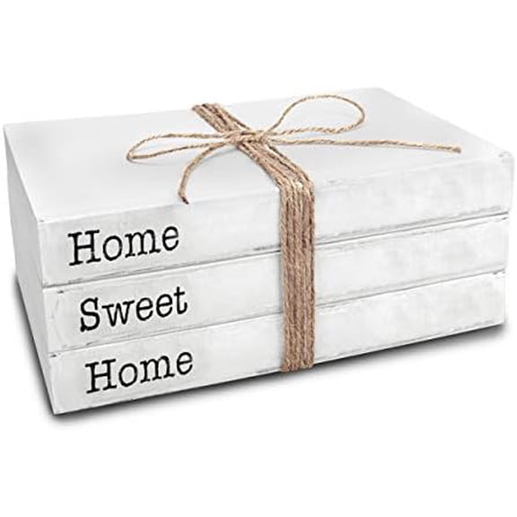 Home Sweet Home Sign Decorative Books - Set of 3 White Rustic Blank Books with Real Pages for Coffee Table Decor, Entryway Table Home Decor, Blank Books
