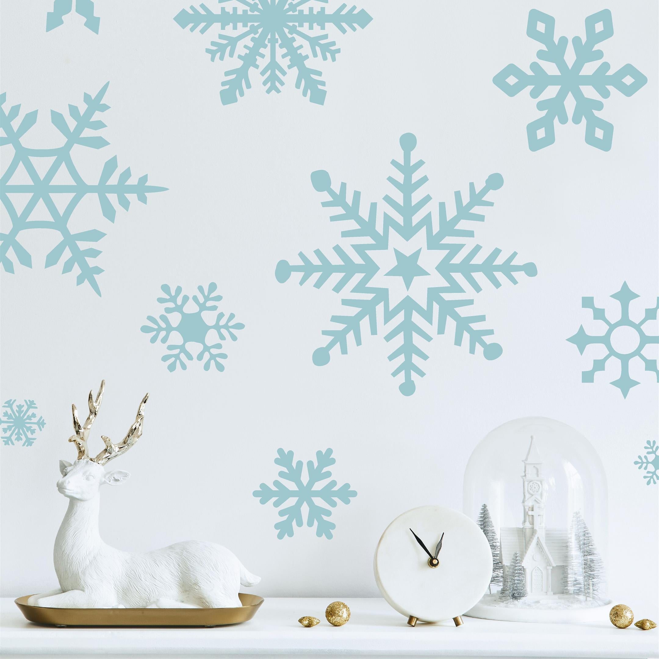 Small Snowflakes Set of 30 Vinyl Lettering Wall Pattern Decals (Navy)