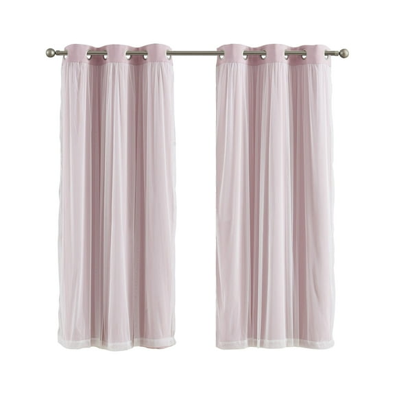 Your Zone Blackout Curtain Panel with Sheer Overlay, 1 Panel, Pink, 37" W x 63" L