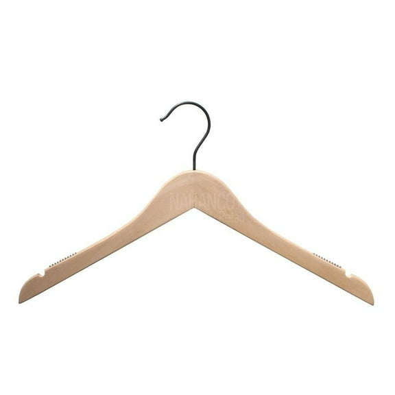 NAHANCO 17" Wooden Shirt Hanger, Raw Finish W/Gunmetal Hook (Pack of 100)