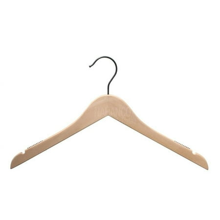 NAHANCO 17" Wooden Shirt Hanger, Raw Finish W/Gunmetal Hook (Pack of 100)
