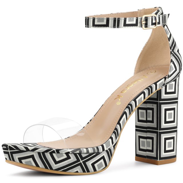 Sandalias de tacón grueso Allegra K Plataforma Transparente para Mujer Gris 36