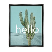 Stupell Industries Bold Hello Cactus Greeting Blue Desert Dunes Graphic Art Jet Black Floating Framed Canvas Print Wall Art, Design by J. Weiss