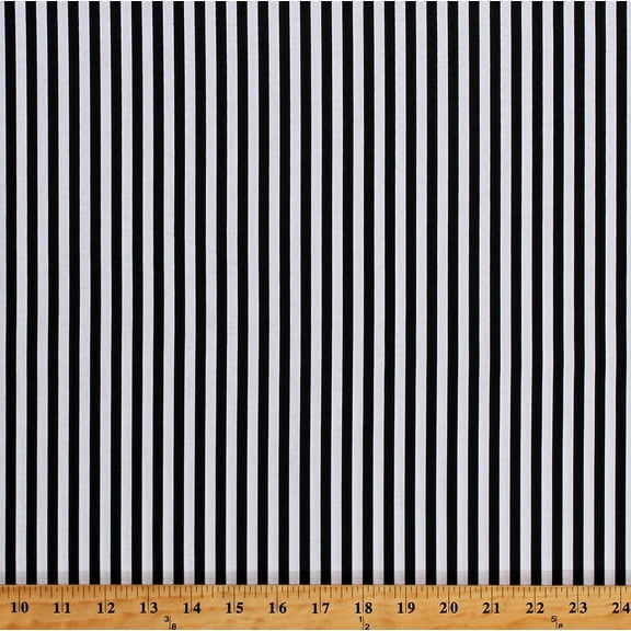 Cotton Black and White 1/4" Stripes Dutch Holland Netherlands Striped Cotton Fabric Print by the Yard (C555-BLACK)