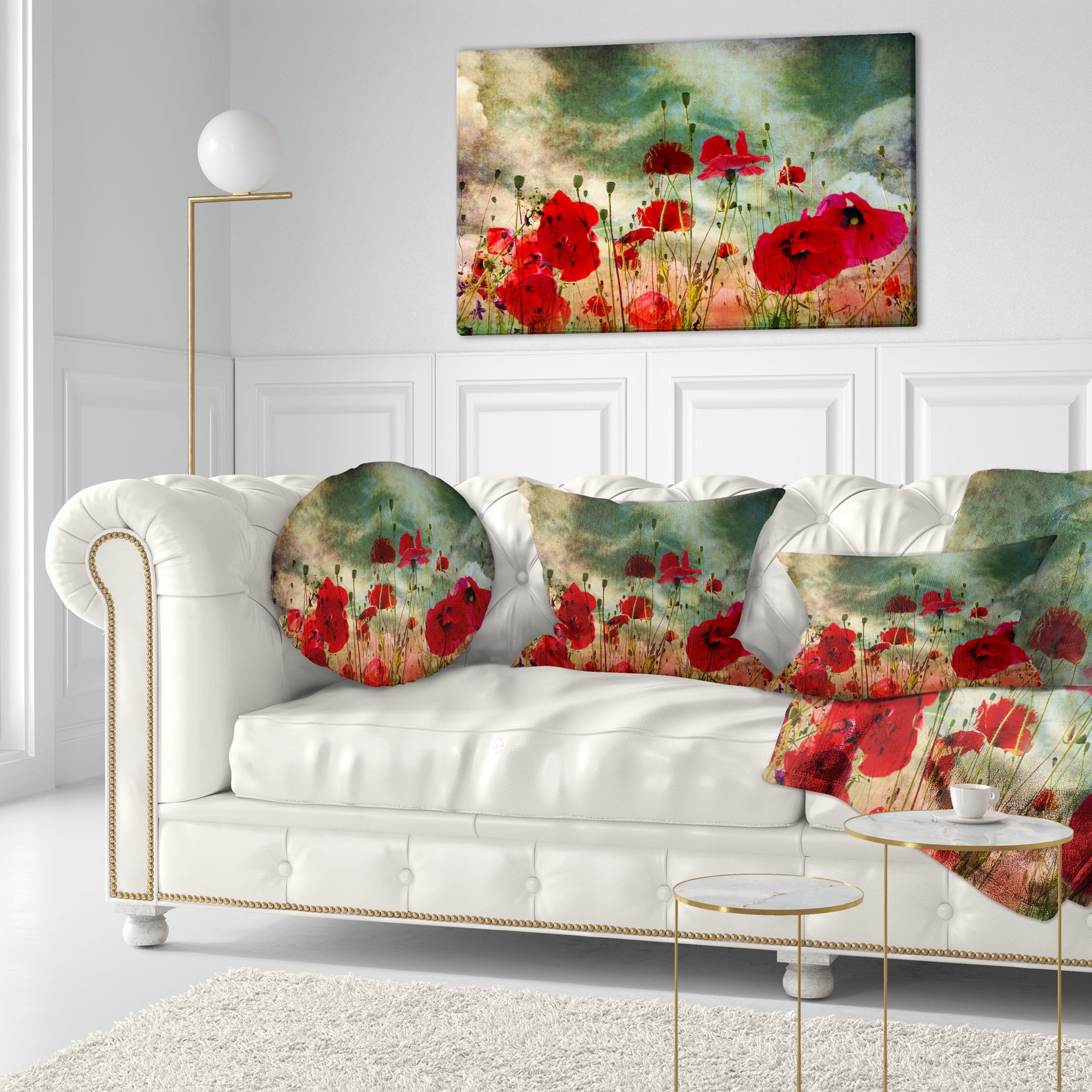 Designart Wild Red Poppy Flowers in Sky - Floral Throw Pillow - 12x20