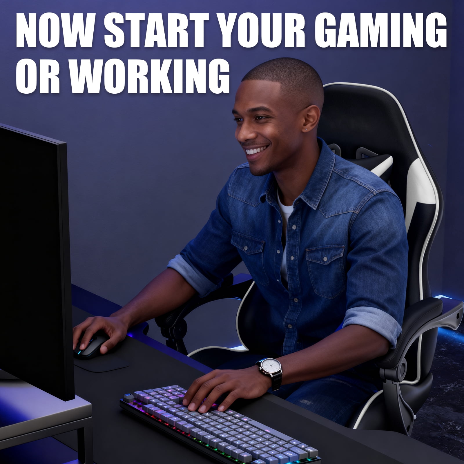Czlolo Gaming Chair, Lumbar Massager Game Chairs, High Back Reclining, with Headrest Gamer Office Chair.(White)