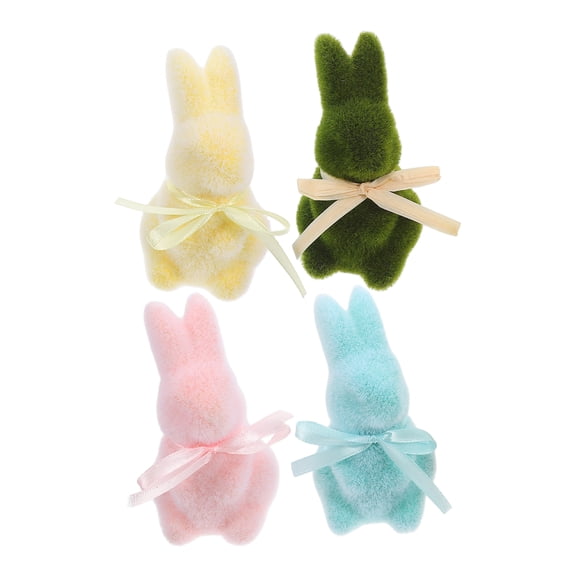 Masteelf 4pcs Easter Moss Rabbit Decor Miniature Bunny Figurines for Garden Decorations Flocked Rabbit Ornaments for Table Centerpiece