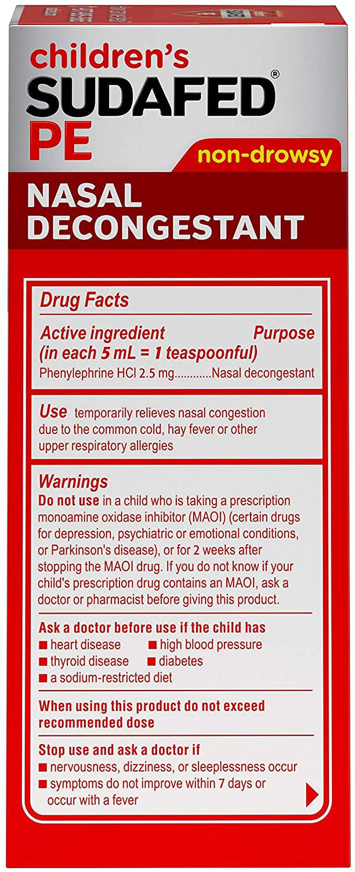 SUDAFED PE Children's Nasal Decongestant Liquid, Berry 4 oz (Pack of 4)
