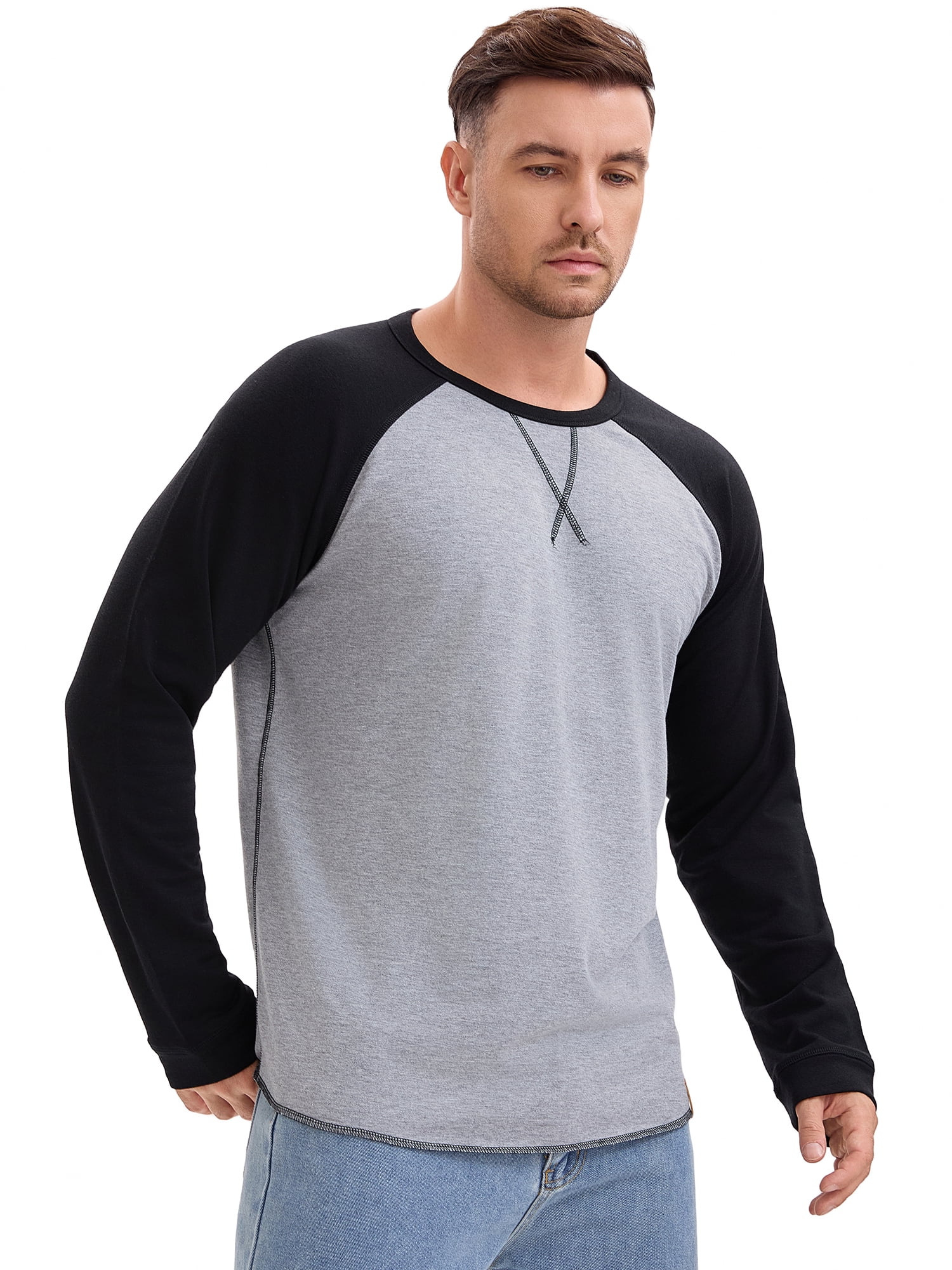 DARING DIVA Men's Long Sleeve Color Block Casual Raglan T-Shirt S Gray