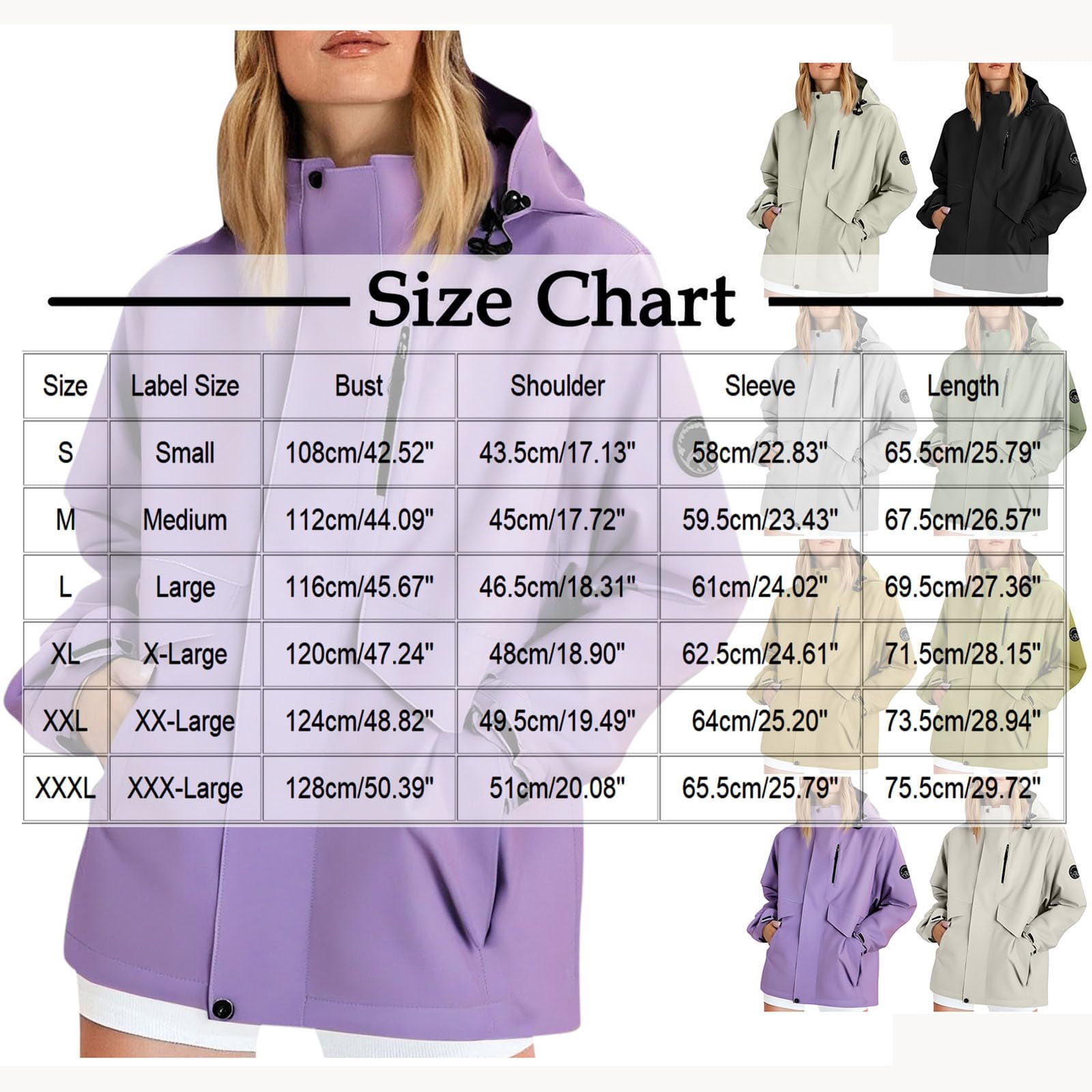 Womens Lightweight Packable Rain Jackets Zip Up Waterproof Windbreaker Hooded Raincoat Hiking Trench Coat Pockets