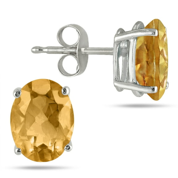 SZUL Women's 5x3MM All Natural Oval Citrine Topaz Stud Earrings in .925 Sterling Silver