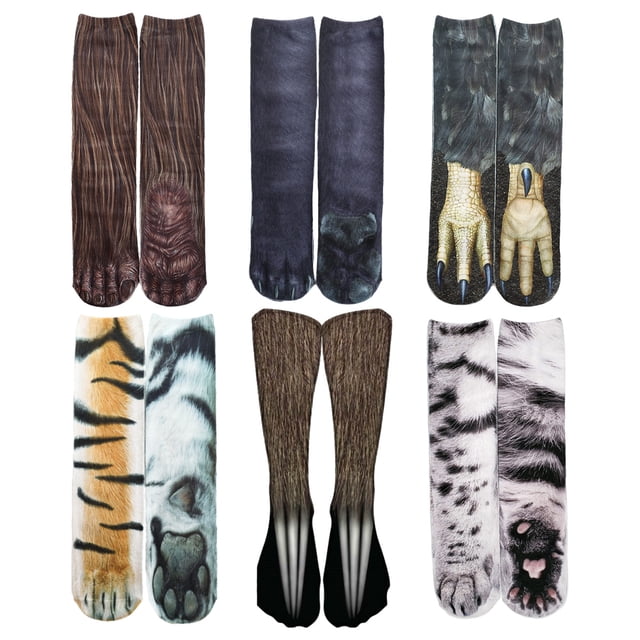 6 pares de calcetines con patas de animales, calcetines unisex con estampado 3D, calcetines novedosos con patas de animales, calcetines para hombres, mujeres y niños