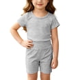 thumbnail image 2 of THDHVS Girls Fall Outfits,Toddler Unisex Solid Ribbed Cotton Short Sleeve Top Shorts Loungewear 2 Piece Set,Toddler Girl Outfits Gray 3-4 Years, 2 of 8