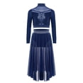 thumbnail image 2 of TSSOE 2-piece Lyrical Dance Outfits for Girls Sequined Long Sleeve T-shirt with Chiffon Skirt for Figure Skating Ballet Navy Blue 12, 2 of 7