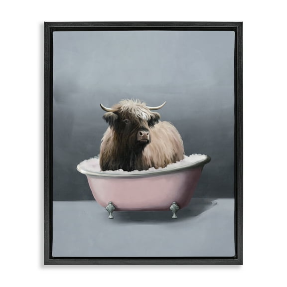 Stupell Industries Buffalo in Pink Tub Bath & Laundry Painting Black Floater Framed Canvas Art Print Wall Art, 17 x 21