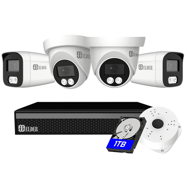 Système de Caméra de Sécurité 4K 8MP Couleur Projecteur de Vision Nocturne, Kit de Surveillance 4 Caméras DVR Extérieur Câblé 1TB HDD, Système de Caméra de Sécurité à Domicile, Série Hunter-LE