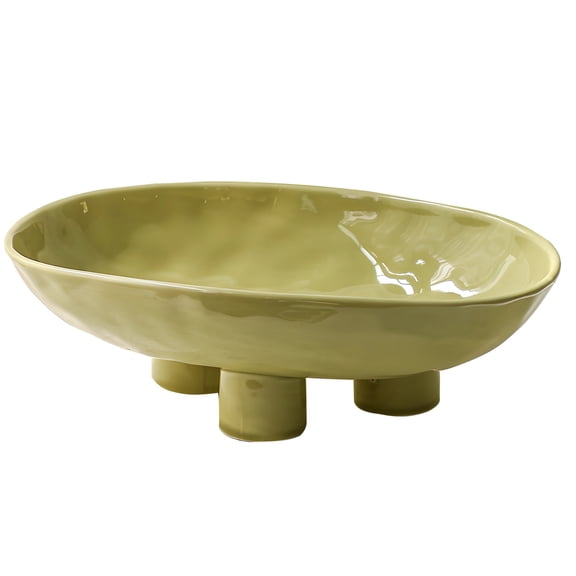Three-Leg Ceramic Fruit Bowl, 9.9 x 6.7 in Light Green Kitchen Counter Fruit Bowl, 37.2 oz Decorative Key Bowl, Oven/Microwave/Dishwasher Safe