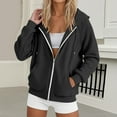 thumbnail image 2 of Fiaer,Zip up Hoodies for Women,Womens Long Sleeve Oversized Drawstring Casual Trendy Solid Loose Fit Pocket Hooded Sweatshirts Black L, 2 of 4