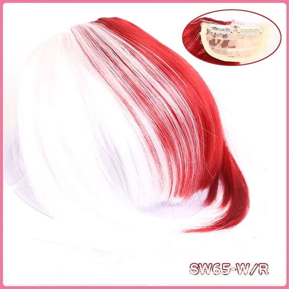 Namzi Clip in Bangs, Synthetic French Bangs Hair Clip, Fake Bangs Fringe with Temples Hairpieces for Women Natural Curved Bangs Clip in Hair Extensions for Daily Wear,White and Red