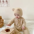 thumbnail image 4 of Zwiiyzr Baby Infant Long Sleeve Onesie Boy Girl Fluffy Jumpsuit Hooded Fleece Rompers Thin Cotton Winter Warm Velvet Cute Outfits Holiday Birthday Gift Brown, 4 of 6