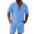 thumbnail image 2 of Yaoyar Men's Summer Linen 2 Piece Sets, Short Sleeve Loose Lapel Button Down Shirts & Shorts Vacation Beach Outfits, 2 of 4