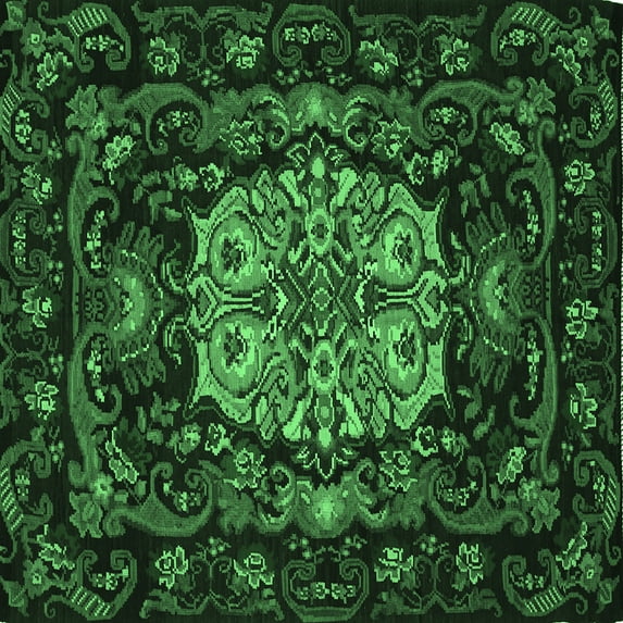 Ahgly Company Indoor Square Medallion Emerald Green French Area Rugs, 3' Square