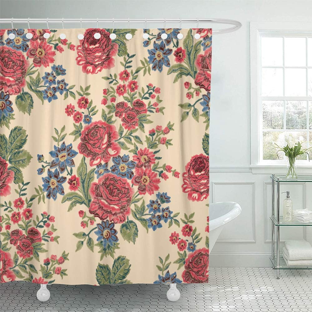 PKNMT Red Boho Embroidery Floral Pattern Embroidered Roses Vintage