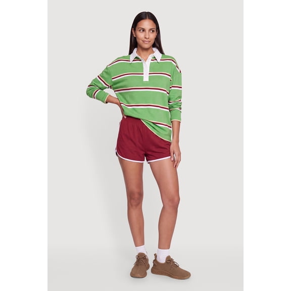 Women's Striped Long Sleeve Polo Top