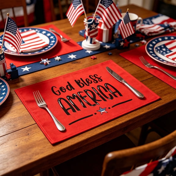YiJuHui Patriotic Table Mat Set of 6, Non Slip Placemats for Dining Table, Washable Polyester Placemat for 4th of July Party Decoration, Kitchen Accessories Heat Resistant Mats for Home Kitchen Table