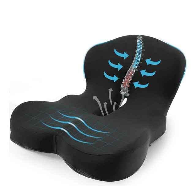 Cojin De Asiento Soporte Lumbar Respaldo Sillas Auto Oficina Malubero Negro