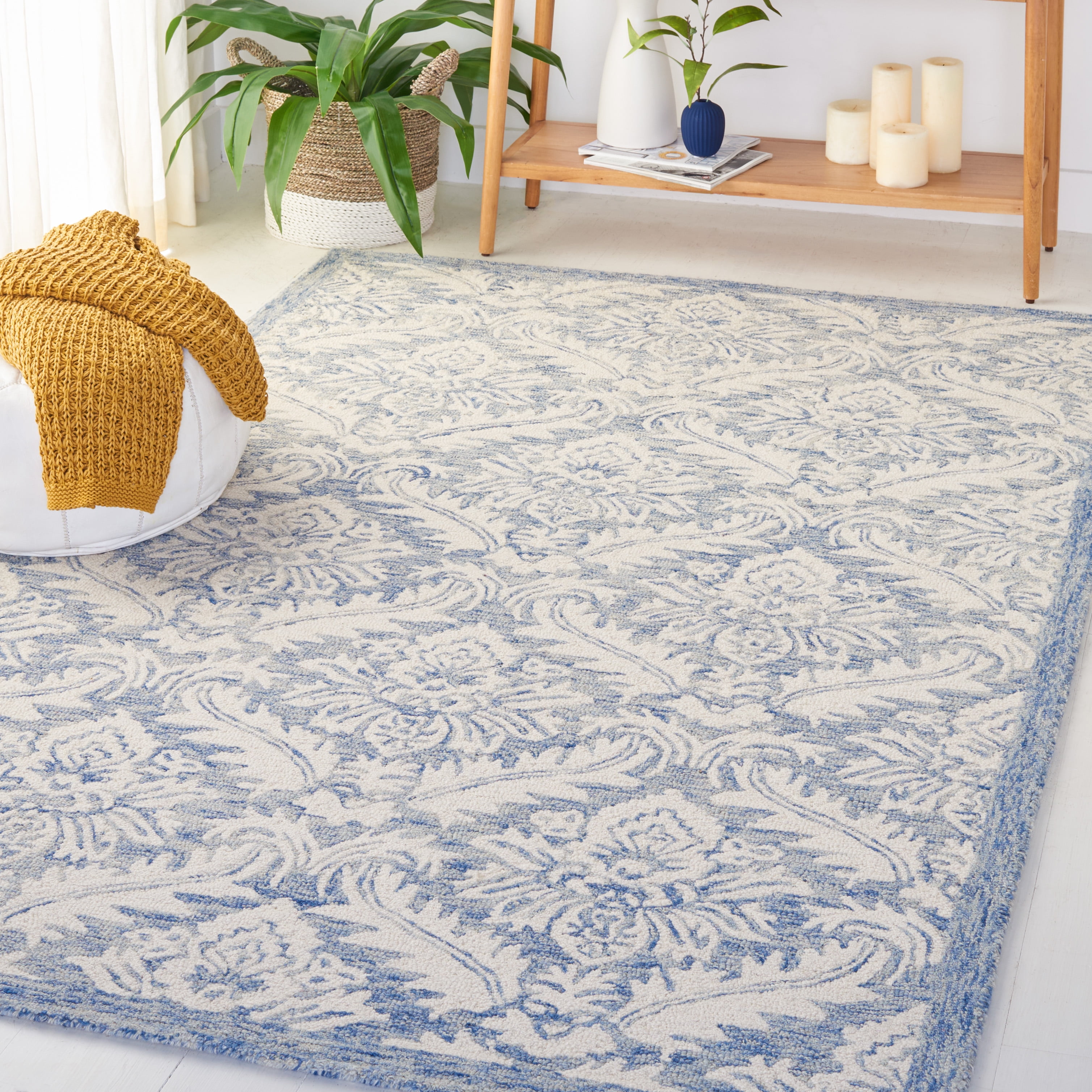 SAFAVIEH Micro-Loop Romain Damask Wool Area Rug, Blue, 5' x 8'