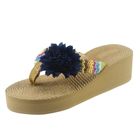 

CYMMPU Women s Slippers Women Weave Beach Breathable Sandals Home Slipper Flower Flip-Flops Wedges Shoes