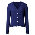 thumbnail image 4 of Womens Cardigan Sweaters Long Sleeve Knit V-Neck Button Down Womens Lightweight Sweaters Open Front Dark Blue Cardigan Winter Clothing for Women, 4 of 5