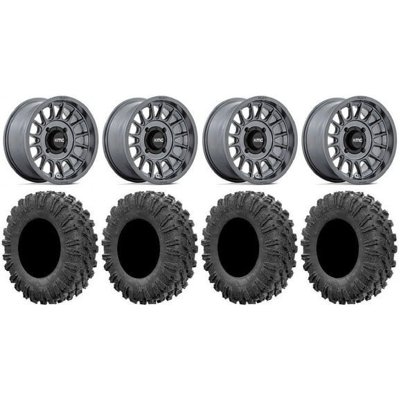 KMC Impact 15" Wheels Anthracite 30" MotoRavage Tires Can-Am Maverick X3 / Honda Pioneer 1000 / Talon